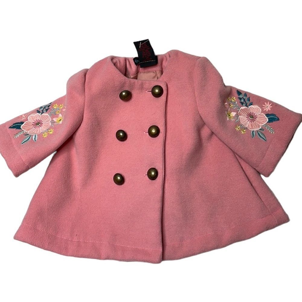 Cynthia Rowley Kids Pink Embroidered Floral Double Breasted Poncho Pea Coat. 12M